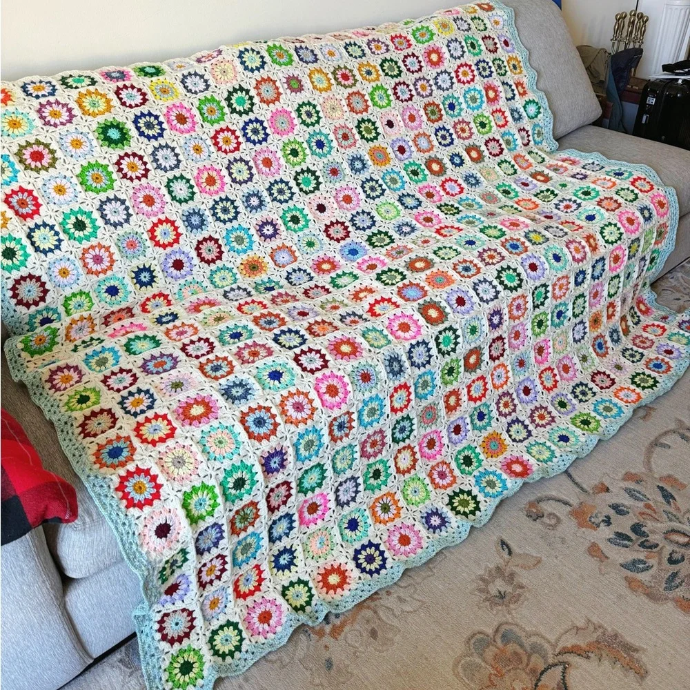Granny square flower Blanket throw afghan 87” x 87”